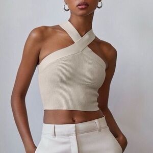 Babaton Sculpt Knit Criss Cross Tank in Matte Pearl